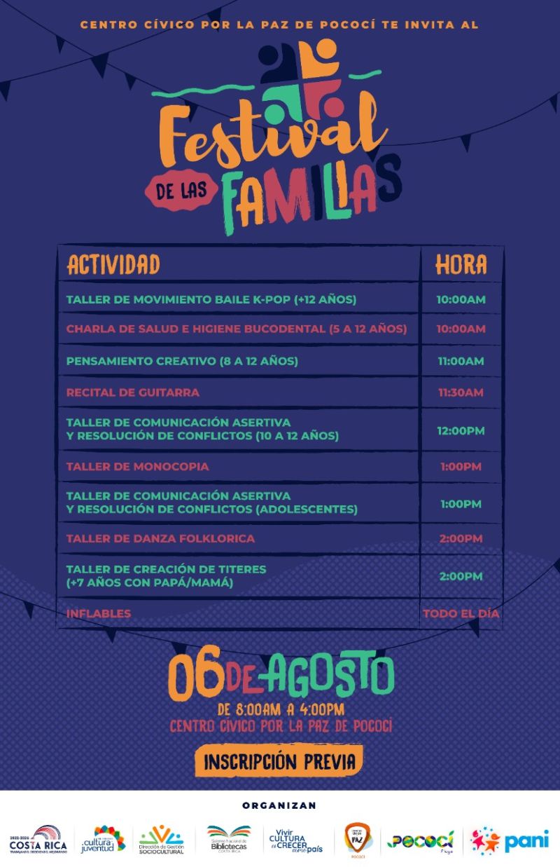 Afiche con la programación del Festival de las Familias