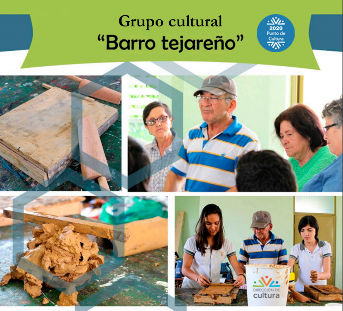 Muestra 4 de los intengrantes del grupo cultural Barro Tejareño, realizando talleres de elaboración de las tejas de barro